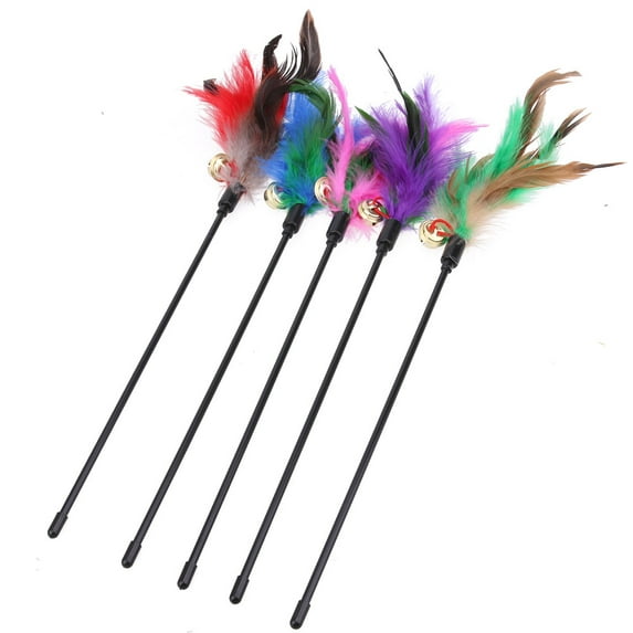 5pcs Cat Kitten Pet Teaser Turkey Feather Interactive Stick Toy Wire Chaser