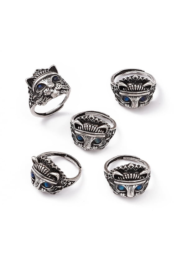 5pcs Cat Labradorite Adjustable Rings Tone Brass Jewelry for Women 1~16.5mm Inner Diameter: 17mm