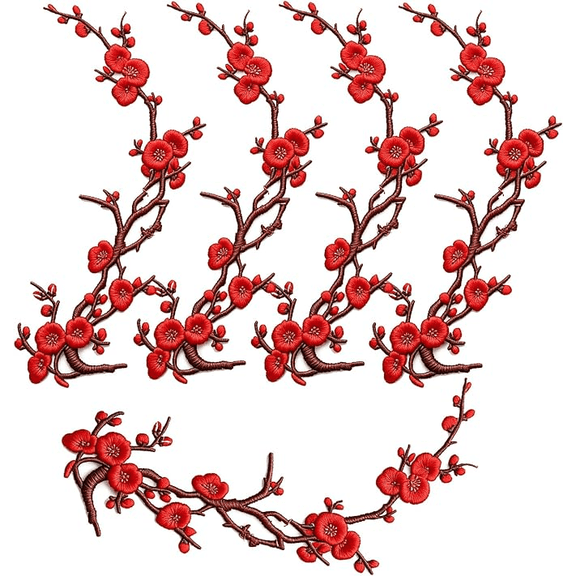 5pcs Cherry Blossom Patches, Cherry Blossom Iron On Patch Embroidery Flower Vines, Decal Decoration for Hats, Shirts, Shoes, Jeans and Bags