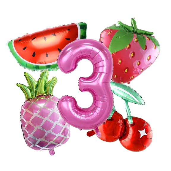 5pcs Cherry Strawberry Balloon Number 3 Summer Fruit Set Theme Children's Birthday Baby Baptism Party