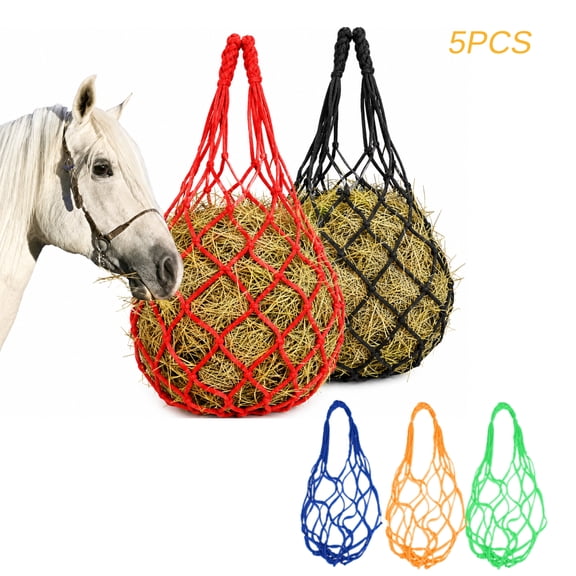 5pcs Hay Net for Horses, EEEkit Hanging Slow Feed Hay Bag Net for Stable Stall Paddock, Multicolor