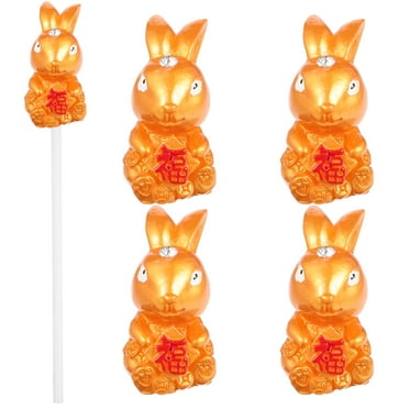 5pcs Chinese New Year bunny Toppers Cake rabbit Picks Year of The Rabbit Paper Cake Decorations