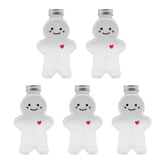 5pcs Christmas Candy Biscuit Bottle Sealed Jar Cute Gingerbread Man Snack Storage Jar Food Container for Christmas Party