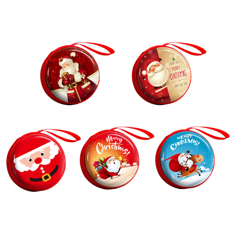 5pcs Christmas Cartoon Coin Purse Portable Change Purses Round Storage