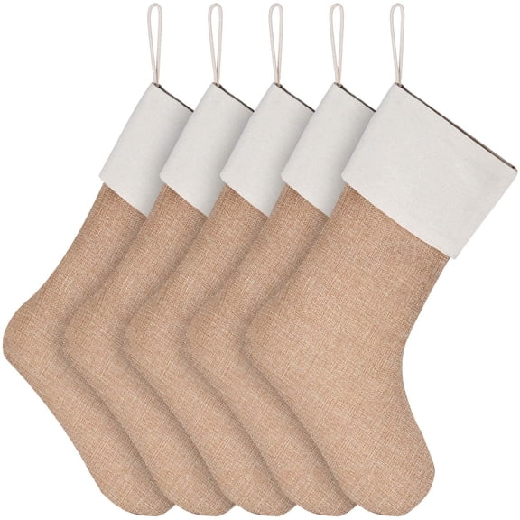 5pcs Jute Burlap Christmas Stocking Fireplace Hanging for Christmas Decoration DIY Craft