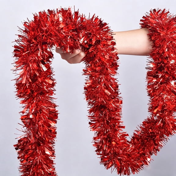 5pcs Christmas Tinsel Garland,PET Flocked Garland with Wire Stem for Christmas Tree Decorations
