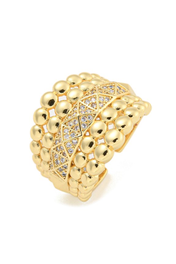 5pcs Clear Cubic Zirconia Open Cuff Ring Brass Wide Finger Rings for Women golden 18mm