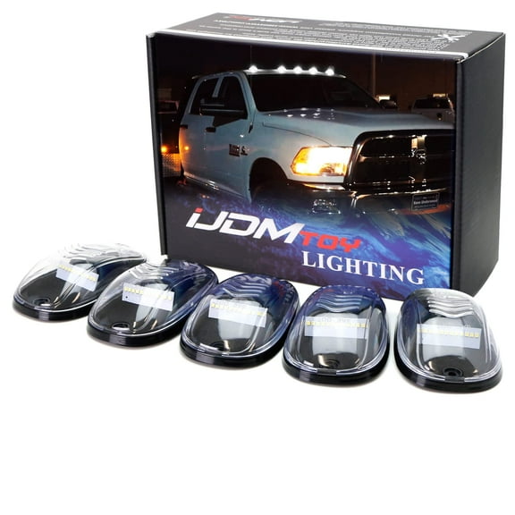 5pcs Clear Lens Cab Roof Marker Lamps w/Xenon White Full Strip LED Lights For Chevy Dodge Ford GMC Heavy Duty or Super Duty Trucks