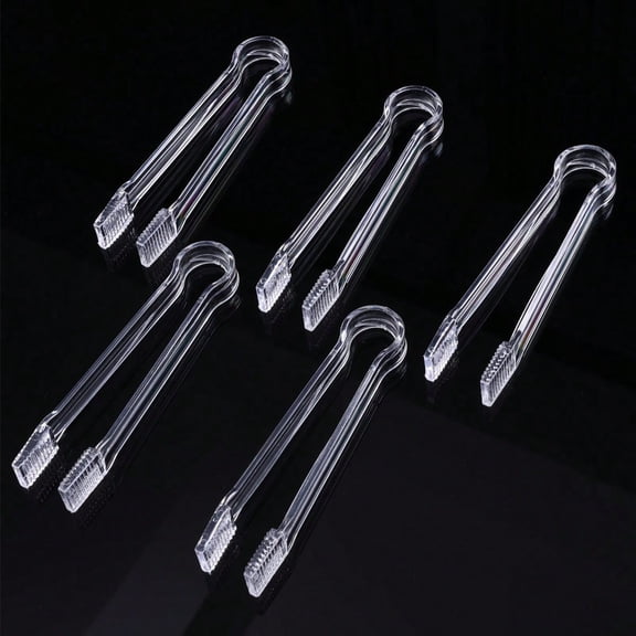 5pcs Clear Plastic Ice Tongs - 16cm Mini Serving Tongs with Ridged Tips for Kitchen & Bar Use