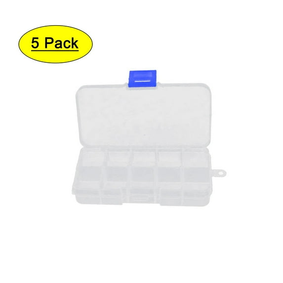 5pcs Clear White Plastic Rectangle 10 Compartments Components Storage Holder Box