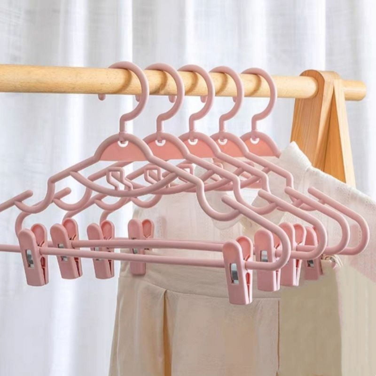 5pcs Clothes Hangers with Clips Plastic Space Saving Non-Slip Skirt Organizer ,Pink