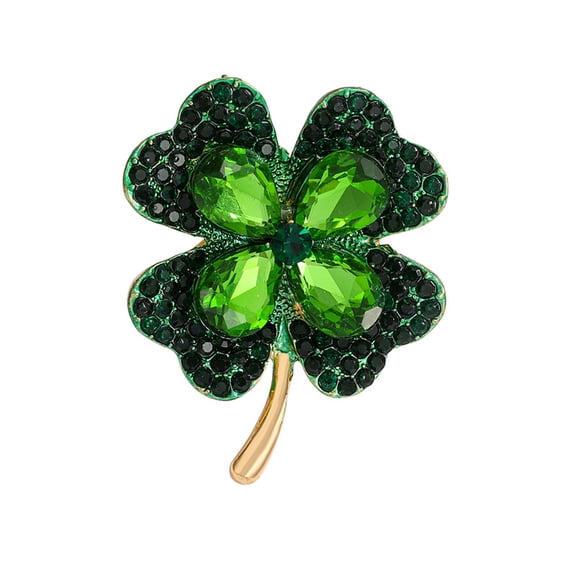 5pcs Clover Alloy Rhinestone Lapel Pins for Backpack Clothes Emerald 41.5x46mm