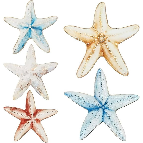 5pcs Coastal Nautical Starfish Wall Art Set Starfish Wall Decor Home Decor Handmade Wood Crafts Ocean Hut Ornaments Home Decoration for Room Bathrooms Poolside Spaces Mixed Color