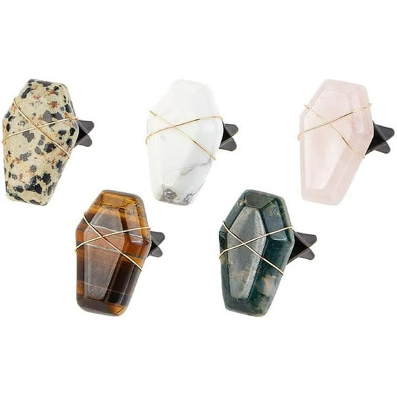 5pcs Coffin Shape Stones Car Vent Clips Natural Gemstone Car Air Vent Clips Stones Car Accessories with Copper Wire for Car Air Vent Accessory - 5 Style colorful DIY