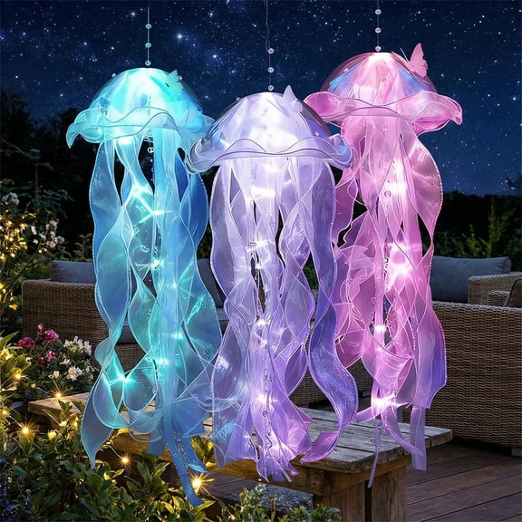 5Pcs Colorful LED Jellyfish String Lights, Battery Powered Hanging Jellyfish Lanterns (Not Included), Glow Under the Sea Décor for Mermaid Parties, Bedroom Ambience, Ocean Theme Decorations