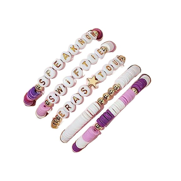 5pcs Colorful Soft Clay Bracelets Elastic Beaded Bangle with Alphanumeric Charm Women Y2k Jewelry Gift for Music Lover