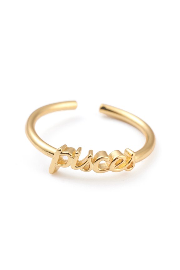 5pcs Constellation/ Sign Brass Cuff Rings Open Rings Golden Pisces Size 7 1/4(17.5mm) word: 12x4.5mm
