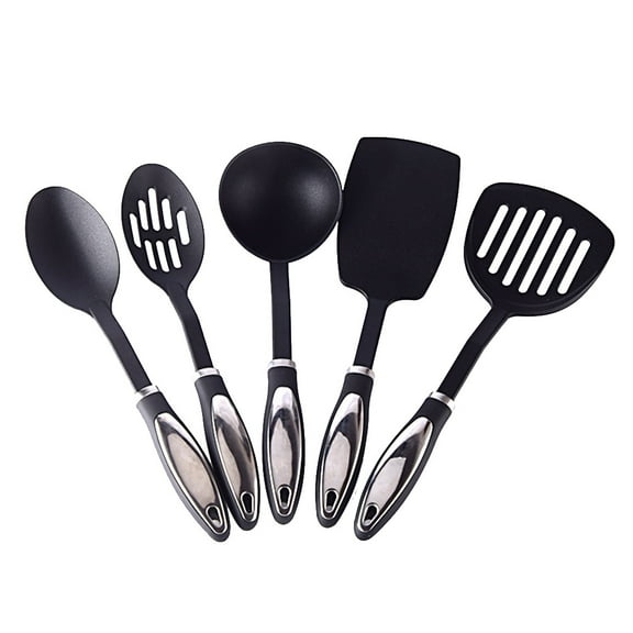 RENACLIPY 5-Piece Ergonomic Lightweight Black Kitchen Utensils Set for Cooking and Food Preparation
