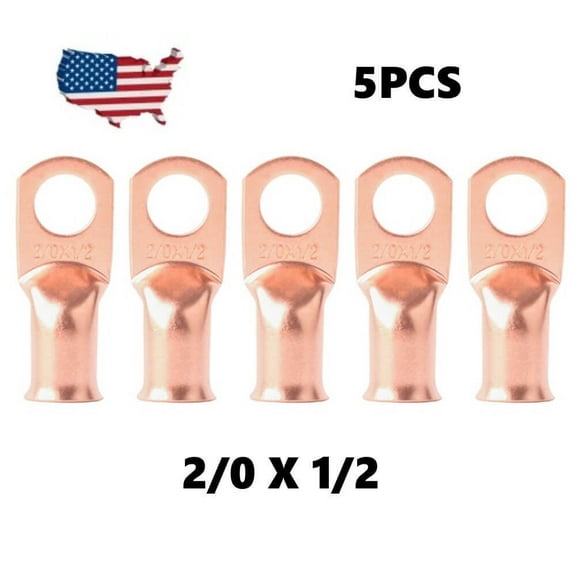 5pcs Copper Lugs Ring Terminal 2/0 AWG Wire 1/2" Stud Welding Cable Connectors