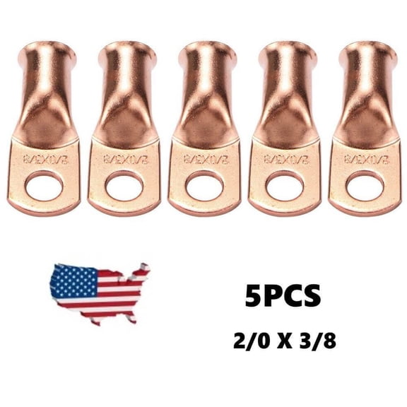 5pcs Copper Lugs Ring Terminal 2/0 AWG Wire 3/8" Stud Welding Cable Connectors