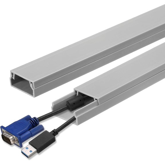 5pcs Cord Hider Wall 15inx0.8inx0.4in (LxWxH) PVC Cable Cover Self Adhesive Wire Hider Wall Mounted TV Cable Raceway for Cables Management (75in Total Length),Grey