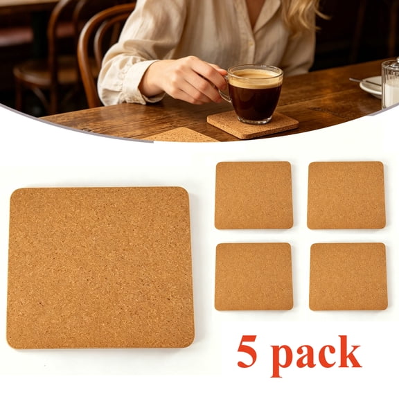 5pcs Cork Coasters Square, 7.87x7.87 inch Cork Cup Holder,Non-, Reusable Drink Coaster for Glass Cup Mug, Brown Kitchen Restaurant Home Bar Cafe Wedding Supplies