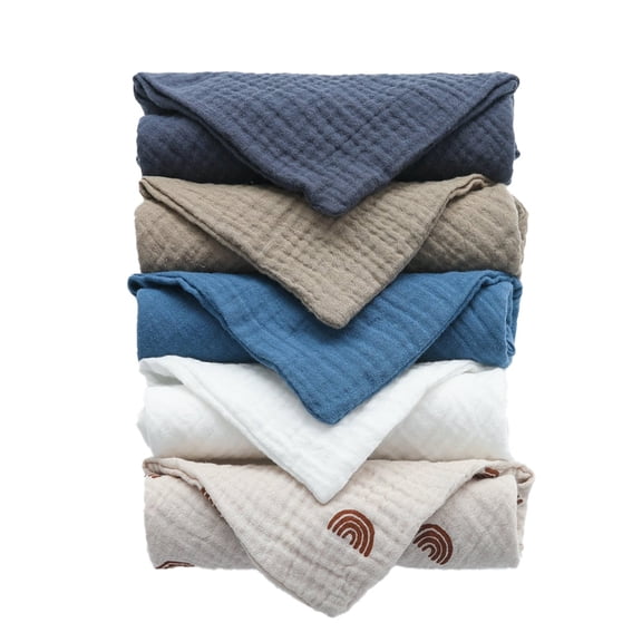 5pcs Cotton Square Towel Set for Baby Handkerchief Washcloth Burp Cloth Feeding Bib Multi Purpose Soft Wash Cloth for Face Hands Bathing Feeding Washing Drying