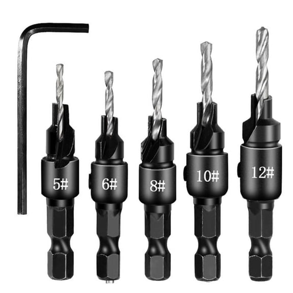 5pcs Countersink Drill Woodworking Drill Bit Set Drilling For Pilot Holes For Screw