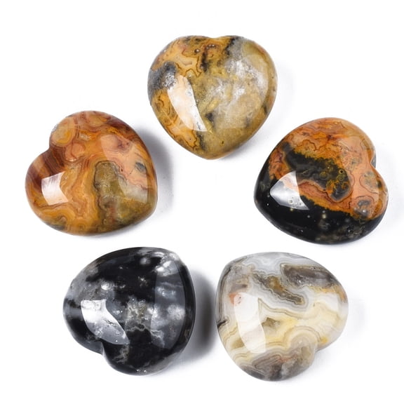 5pcs Crazy Agate Heart Love Stone Pocket Palm Stone for Reiki Balancing 29.5~30x30x14~15mm