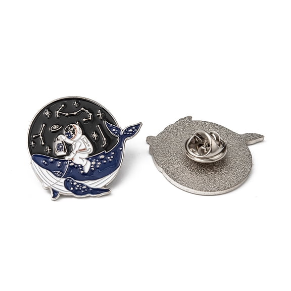 5pcs Creative Zinc Alloy Brooches Enamel Lapel Pin with Iron Butterfly Clutches or Rubber Clutches Spaceman with Whale Shape 28x30mm pin: 1mm