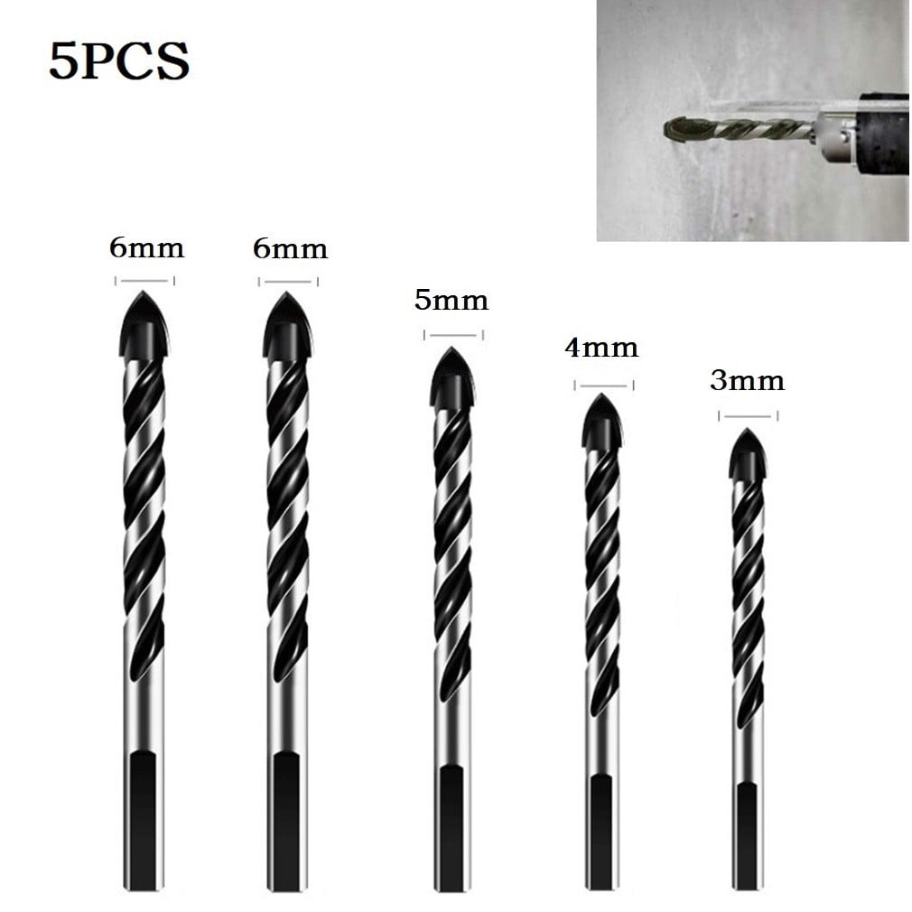 5pcs Cross Hex Tile Drill Bits Triangular Shape Handle Cemented Carbide ...