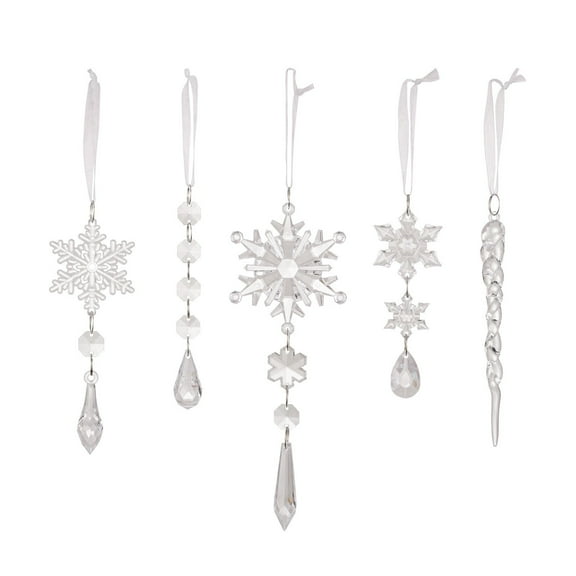 5pcs Crystal Christmas Ornaments for Tree Decorations-Hanging Acrylic Snowflake Icicle Ornaments with Drop Pendants for Winter Wonderland Chandelier Crystals Decorations Supplies