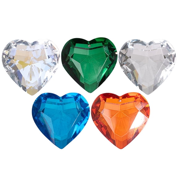Set of 5 Heart-Shaped Crystal Hanging Ornaments for Tree Decoration, Sparkling Crystal Decor Accents