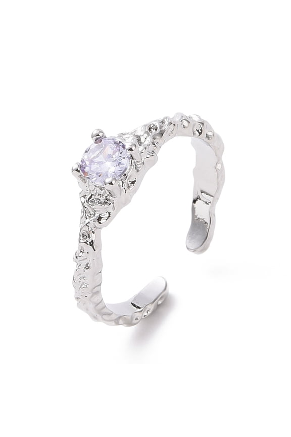 5pcs Cubic Zirconia Open Cuff Ring Platinum Plated Brass Solitaire Ring for Women Lavender US Size 6 1/2(16.9mm)