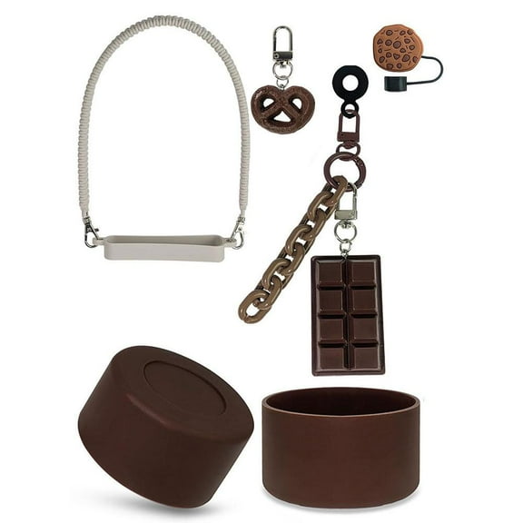 5pcs Cup Accessories Set for Cup 20oz& 30oz& 40oz, Includes 0.4in Straw Covers, Water Bottle Handle Strap, Cute Charm and Silicone Boot for Brown Cup Accessories