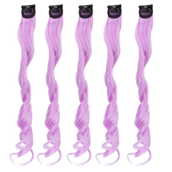 5pcs Curly Colored Hair Extensions Highlights Clip In Purple Hairpiece, 21.7 in / 55 cm Long