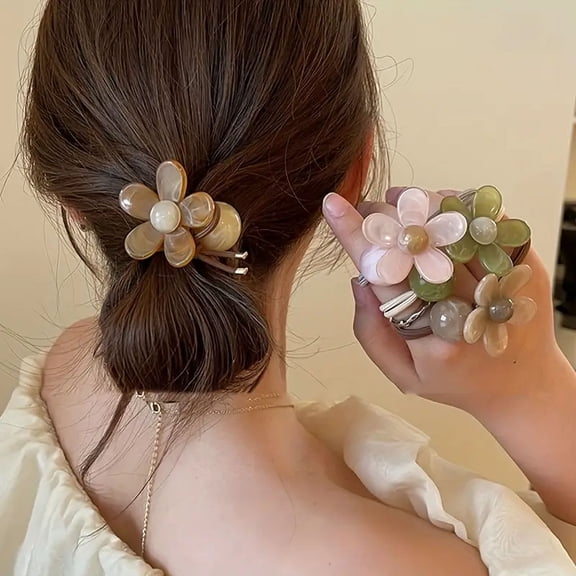 5pcs Cute Flower Elastic Hair Bands, Women Sweet Hair Tie Coffee Color Scrunchies Headwear Hair Accessories, Ideal choice for Gifts