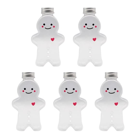 5pcs Cute Gingerbread Man Candy Jar Candy Biscuits Bottle Sealed Jar Plastic