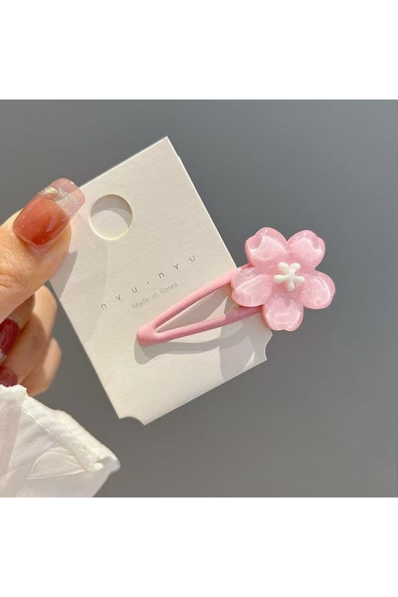 5pcs Cute Pink Sakura Flower Hair Clips, Adorable Side Bangs Clips For Women, Ins Style Fringe Clips, BB Clips (No Cardboard Included),
