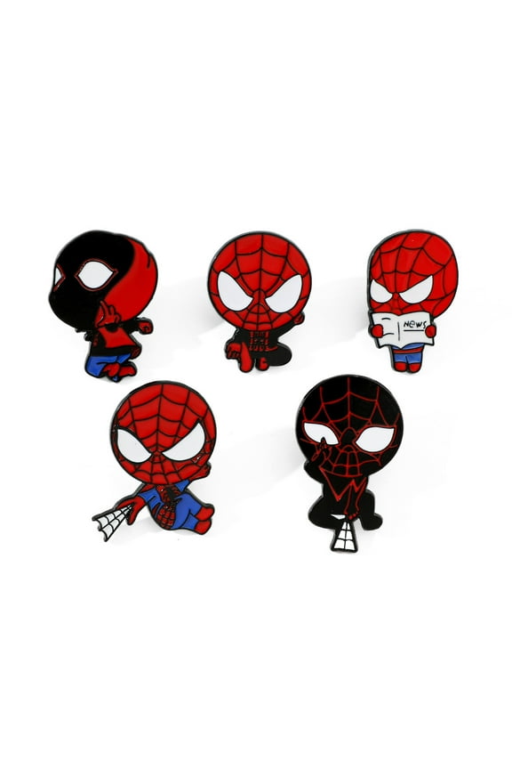 5pcs Cute Spiderman Enamel Pins - Collectible Badge Set for Jackets, Bags & Gifts
