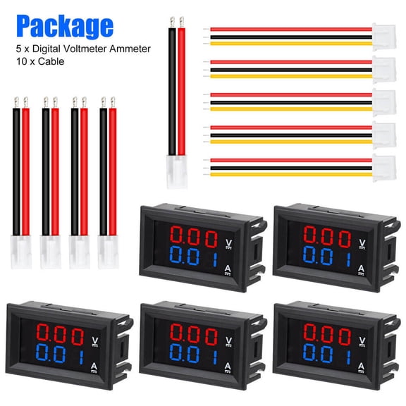 5pcs DC 100V 10A LED Digital Voltmeter Ammeter Dual Volt Amp Meter Voltage Gauge