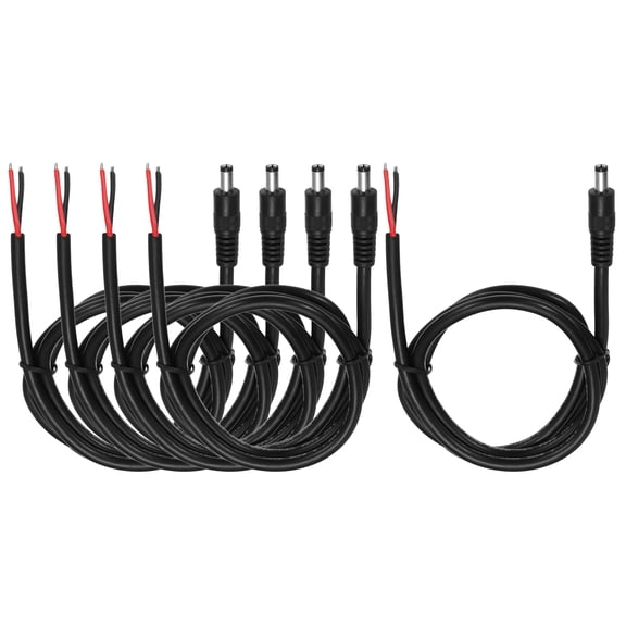 5pcs DC Power Pigtails Cable, 5.5mm x 2.5mm Male Barrel Plug Connector to Bare Wire Open End 1m for CCTV Camera, DVR, LED Strip