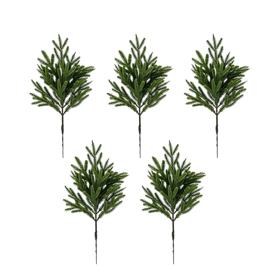 5pcs DIY Faux Pine Branch Insert, Plastic Artificial Pine with Light for Christmas Tree Arrangement & Vase