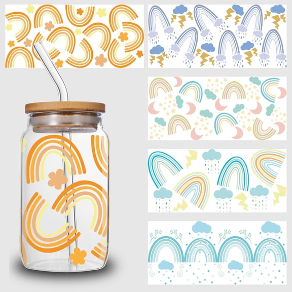 5pcs DIY UV DTF Transfer Stickers, For Glass Tumbler, Waterproof Decals, Plastic Adhesive Label For Bottles And Cups Decor No.501