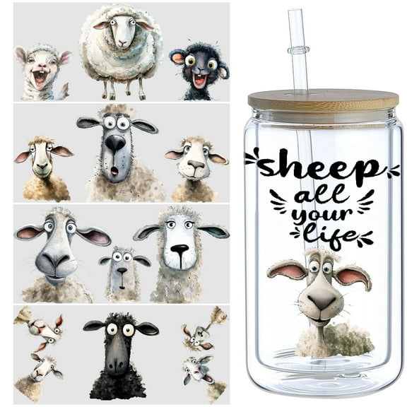 5pcs DIY UV DTF Transfer Stickers, For Glass Tumbler, Waterproof Decals, Plastic Adhesive Label For Bottles And Cups Decor No.501