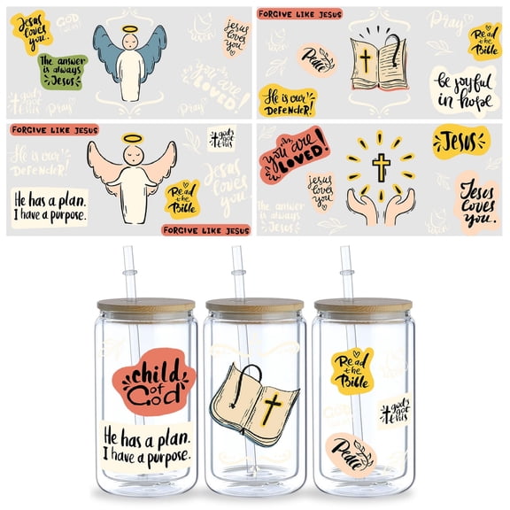 5pcs DIY UV DTF Transfer Stickers, For Glass Tumbler, Waterproof Decals, Plastic Adhesive Label For Bottles And Cups Decor No.501