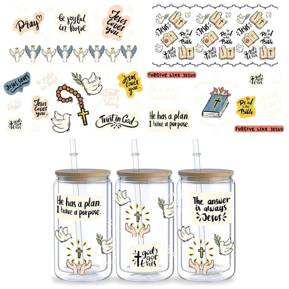 5pcs DIY UV DTF Transfer Stickers, For Glass Tumbler, Waterproof Decals, Plastic Adhesive Label For Bottles And Cups Decor No.501