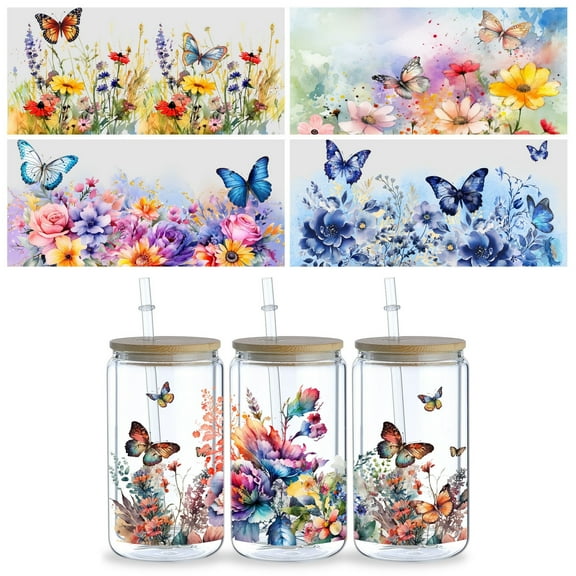 5pcs DIY UV DTF Transfer Stickers, For Glass Tumbler, Waterproof Decals, Plastic Adhesive Label For Bottles And Cups Decor