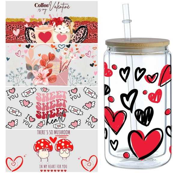 5pcs DIY UV DTF Transfer Stickers, For Glass Tumbler, Waterproof Decals, Plastic Adhesive Label For Bottles And Cups Decor