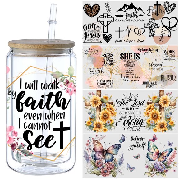 5pcs DIY UV DTF Transfer Stickers, For Glass Tumbler, Waterproof Decals, Plastic Adhesive Label For Bottles And Cups Decor